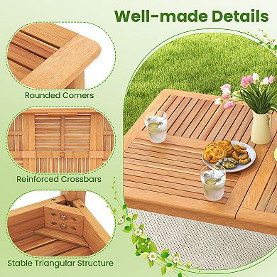 Gymax 9-Pieces Patio Dining Table Set w/8 Chairs Slatted Tabletop 1.96'' Umbrella Hole