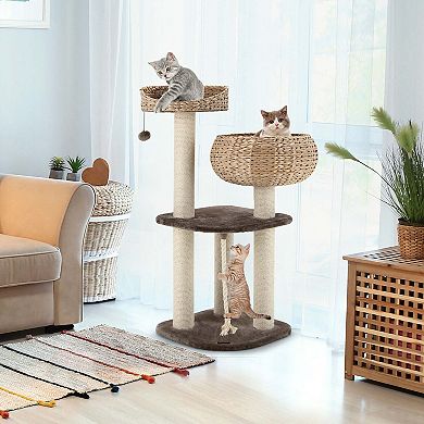 Gymax Hand-Made Cat Tree Tower Bowl Shaped w/ Perch