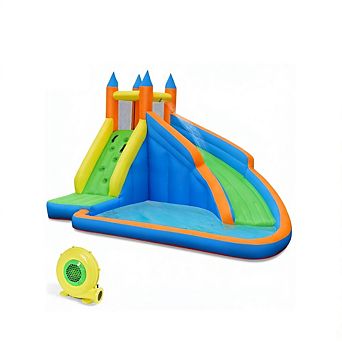 Gymax Inflatable Water Park Bounce House Climbing Wall Splash Pool w/ 480W Blower Outdoor