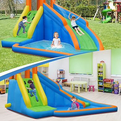 Gymax Inflatable Water Park Bounce House Climbing Wall Splash Pool w/ 480W Blower Outdoor