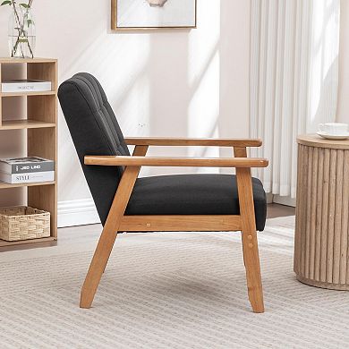 SEYNAR Mid-Century Linen Button-Tufted Accent Chair with Solid Wood Frame