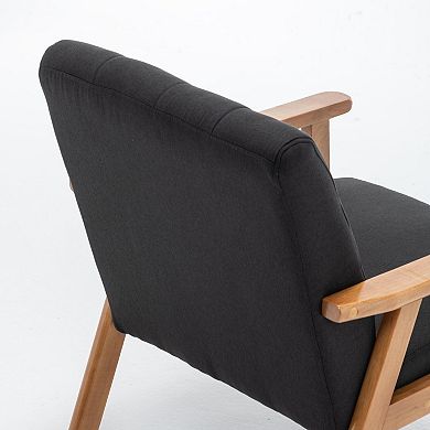 SEYNAR Mid-Century Linen Button-Tufted Accent Chair with Solid Wood Frame