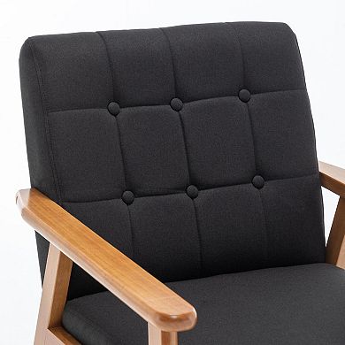 SEYNAR Mid-Century Linen Button-Tufted Accent Chair with Solid Wood Frame
