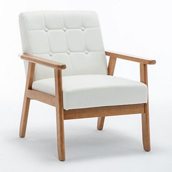 SEYNAR Mid-Century Linen Button-Tufted Accent Chair with Solid Wood Frame