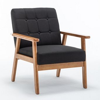 SEYNAR Mid-Century Linen Button-Tufted Accent Chair with Solid Wood Frame