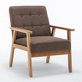 SEYNAR Mid-Century Linen Button-Tufted Accent Chair with Solid Wood Frame