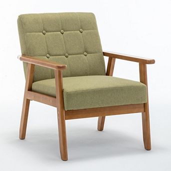 SEYNAR Mid-Century Linen Button-Tufted Accent Chair with Solid Wood Frame