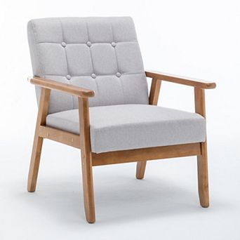 SEYNAR Mid-Century Linen Button-Tufted Accent Chair with Solid Wood Frame