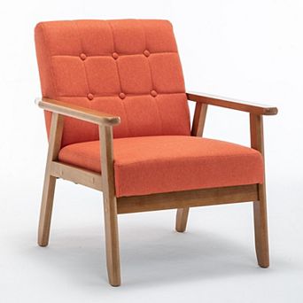SEYNAR Mid-Century Linen Button-Tufted Accent Chair with Solid Wood Frame
