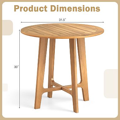 Gymax 31.5'' Patio Dining Table Round Teak Wood Dining Table w/ Slatted Tabletop Garden