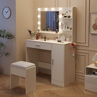 ANIXOL Makeup Vanity with LED Lights, Mirror, and USB Charging Ports