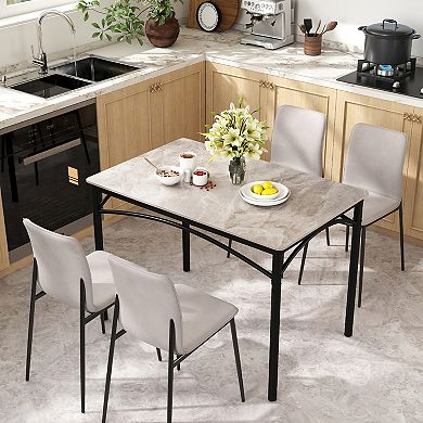Gymax 43'' Modern Dining Table for 4 w/Large Faux Marble Tabletop Adjustable Foot Pads