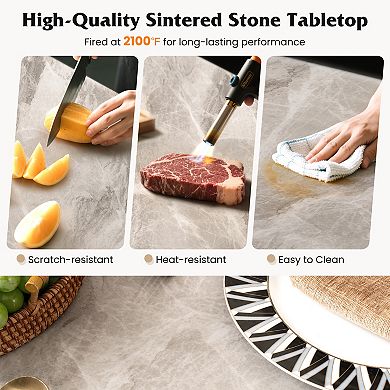 Gymax 43'' Modern Dining Table for 4 w/Large Faux Marble Tabletop Adjustable Foot Pads