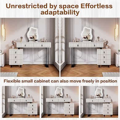 Lufeiya Adjustable Vanity Desk with LED Mirror and Storage Drawers, Makeup Table with Side Cabinet