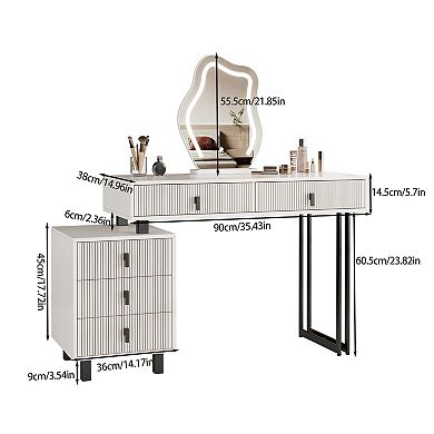 Lufeiya Adjustable Vanity Desk with LED Mirror and Storage Drawers, Makeup Table with Side Cabinet