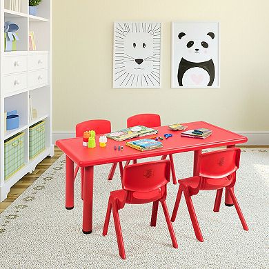 Gymax Kids Plastic Rectangular Learn and Play Table Playroom Kindergarten Home Red