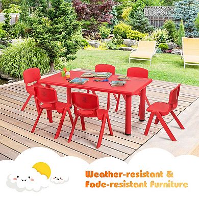 Gymax Kids Plastic Rectangular Learn and Play Table Playroom Kindergarten Home Red
