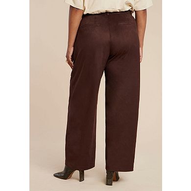 ELOQUII Women's Plus Size Faux Suede Wide Leg Pant