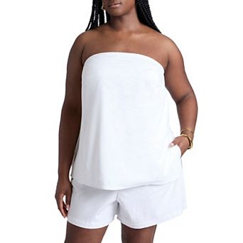 ELOQUII Women's Plus Size Linen Column Tube Top