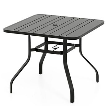 Gymax 4-Person Square Outdoor Dining Table w/ Umbrella Hole & Metal Frame
