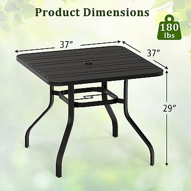 Gymax 4-Person Square Outdoor Dining Table w/ Umbrella Hole & Metal Frame
