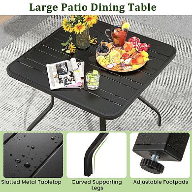Gymax 4-Person Square Outdoor Dining Table w/ Umbrella Hole & Metal Frame