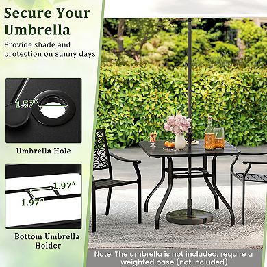 Gymax 4-Person Square Outdoor Dining Table w/ Umbrella Hole & Metal Frame