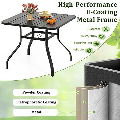 Gymax 4-Person Square Outdoor Dining Table w/ Umbrella Hole & Metal Frame