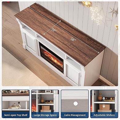 ANIXOL Farmhouse Fireplace TV Stand Entertainment Center with Rustic Style