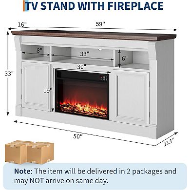 ANIXOL Farmhouse Fireplace TV Stand Entertainment Center with Rustic Style