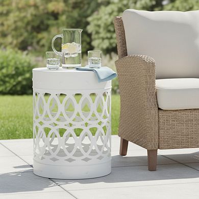 Modern Iron Side Table with Cylindrical Design, No Assembly Required