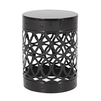 Modern Iron Side Table with Cylindrical Design, No Assembly Required