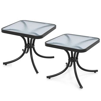 Gymax 2 pc 20'' Outdoor Side Table w/Tempered Glass Top Metal Frame Patio End Table
