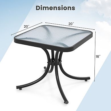 Gymax 2PCS 20'' Outdoor Side Table w/Tempered Glass Top Metal Frame Patio End Table