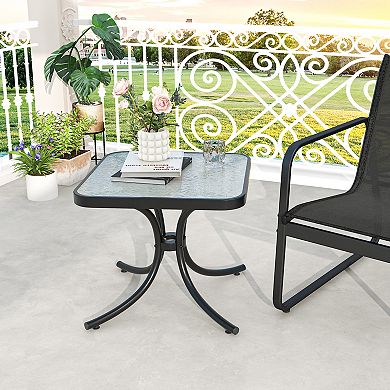 Gymax 2PCS 20'' Outdoor Side Table w/Tempered Glass Top Metal Frame Patio End Table