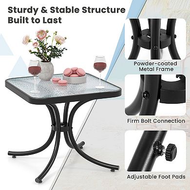 Gymax 2PCS 20'' Outdoor Side Table w/Tempered Glass Top Metal Frame Patio End Table