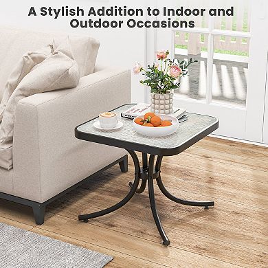 Gymax 2PCS 20'' Outdoor Side Table w/Tempered Glass Top Metal Frame Patio End Table