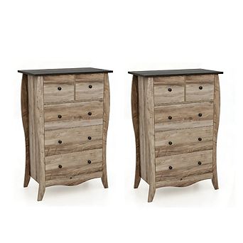 Gymax 2 pc 38'' Farmhouse Chest of Drawers w/ 5 Folding Fabric Drawers & Anti-tipping Kit