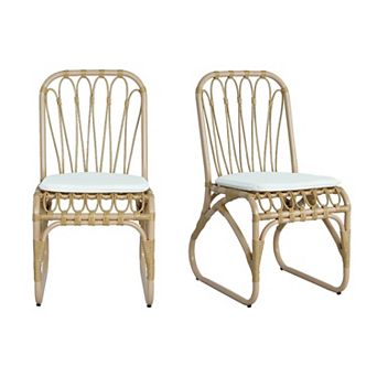 Outdoor PE Wicker Dining Chairs with Washable Cushion for Backyard (Set of 2)