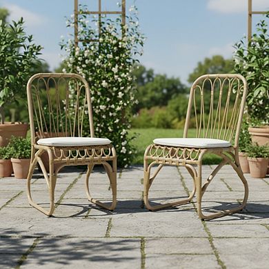 Outdoor PE Wicker Dining Chairs with Washable Cushion for Backyard (Set of 2)