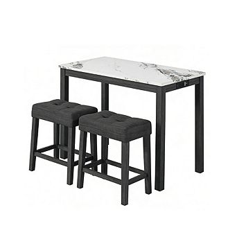 Gymax 3 pc Bar Table Set w/ Charging Station Modern Counter Height Breakfast Table White
