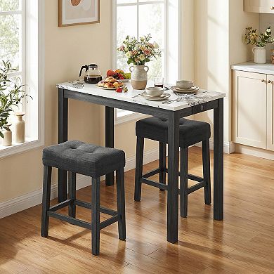 Gymax 3 PCS Bar Table Set w/ Charging Station Modern Counter Height Breakfast Table White
