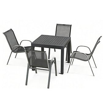 Gymax 5 pc Outdoor Dining Table Set w/ Extendable Aluminum Table & 4 Stackable Chairs