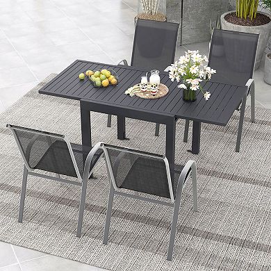 Gymax 5 PCS Outdoor Dining Table Set w/ Extendable Aluminum Table & 4 Stackable Chairs