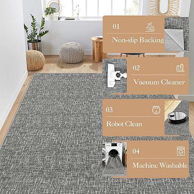 Area Rug, Non-Slip Low Pile Indoor Bedroom Rug Stain-Resistant Easy-Clean