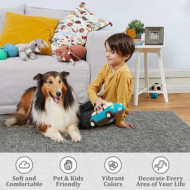 Area Rug, Non-Slip Low Pile Indoor Bedroom Rug Stain-Resistant Easy-Clean