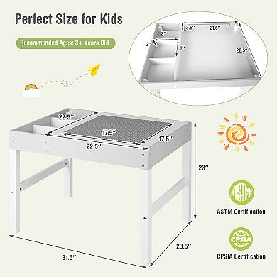 Gymax Kids Multi Activity Play Table 3 in 1 Wooden Building Block Desk w/ Storage Gift