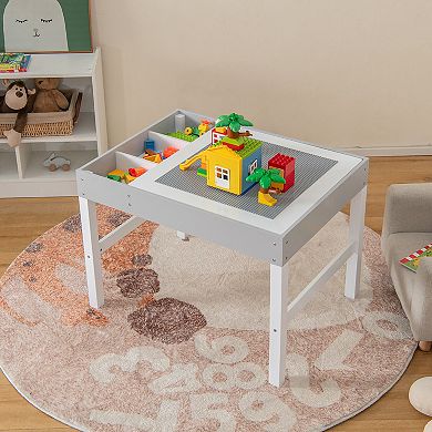Gymax Kids Multi Activity Play Table 3 in 1 Wooden Building Block Desk w/ Storage Gift