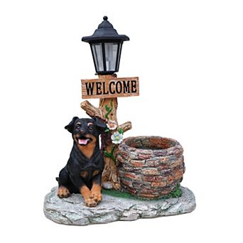Solar Puppy Dog Planter with LED Light - Cute Garden Statue for Outdoor Patio, Yard, Lawn Decor