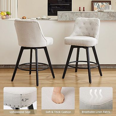 ANIXOL Swivel Linen Bar Stools Set of 2